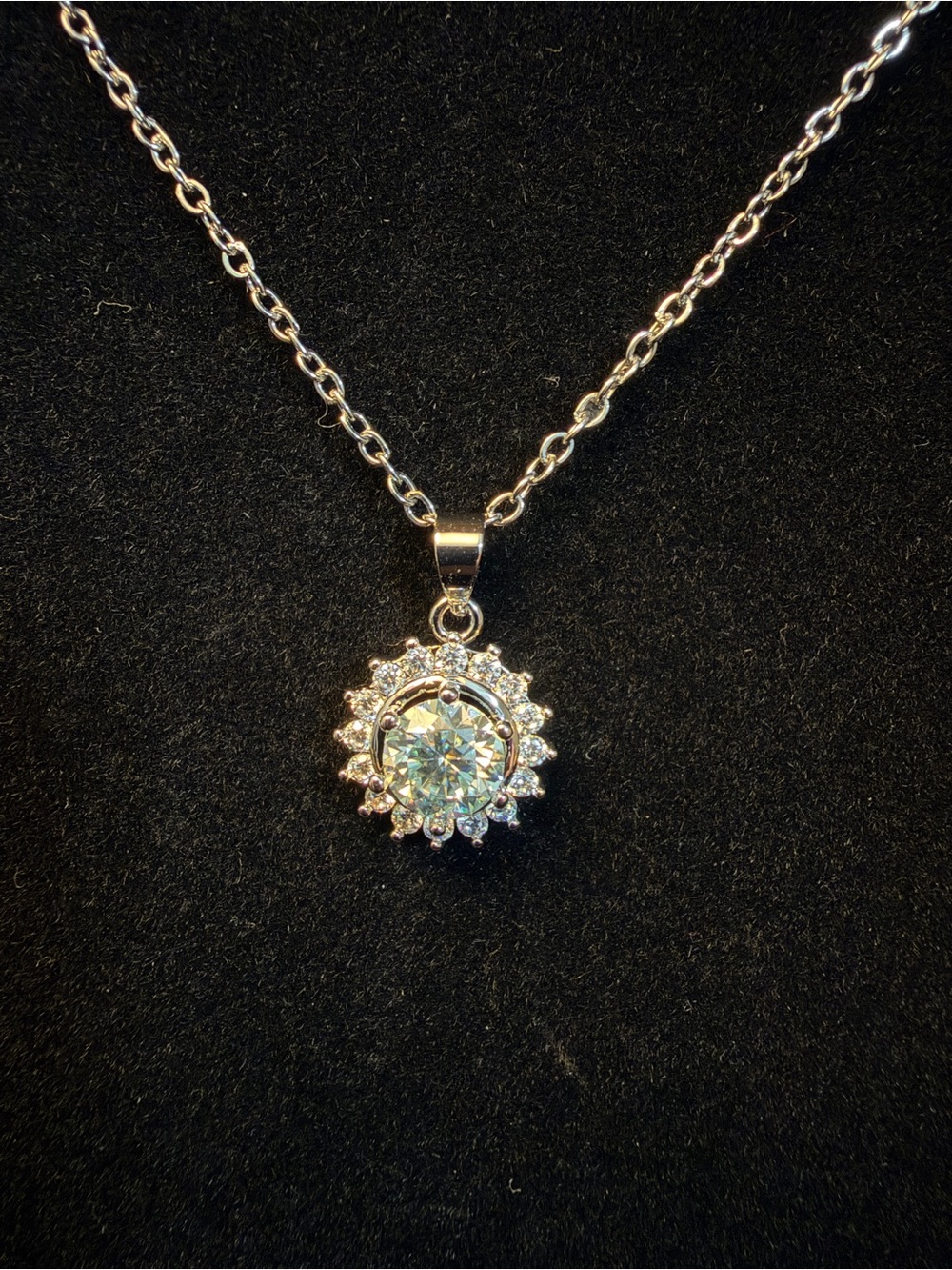 1ct GRA Moissanite Round Diamond Sun 14K White Gold Filled 18-20 Necklace